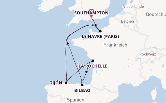 England ab Southampton, Großbritannien auf der MSC Meraviglia
