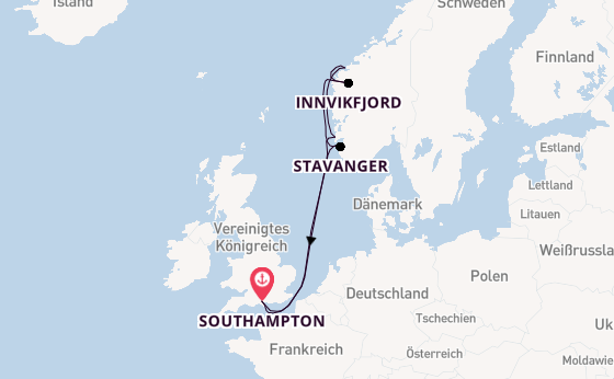 Norwegen ab Southampton, Großbritannien auf der Britannia