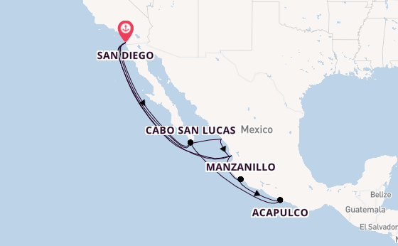 Mexican Riviera from San Diego, California, USA with the Koningsdam
