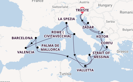 Mediterranean Sea from Trieste, Italy with the Queen Elizabeth