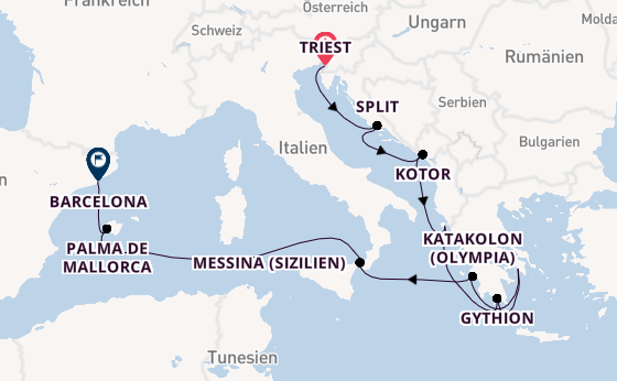 Mittelmeer ab Triest, Italien auf der Allura 