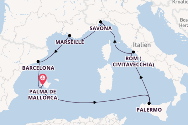 Westliches Mittelmeer ab Palma de Mallorca auf der Costa Toscana