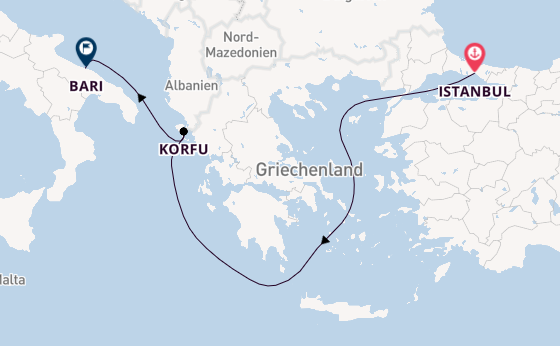 Mittelmeer ab Istanbul, Türkei auf der MSC Lirica