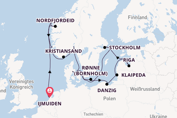 Norwegen ab Ijmuiden, Niederlande auf der Seven Seas Navigator