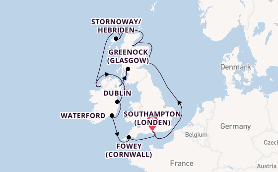 Britse Eilanden vanaf Southampton (Londen), Engeland met de Marina