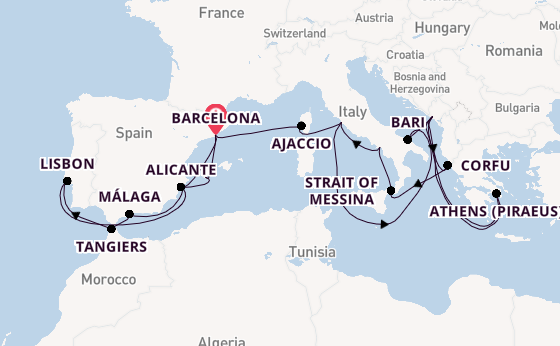 Mediterranean Sea from Barcelona, Spain with the Oosterdam