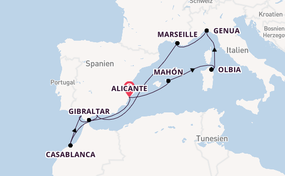 Westliches Mittelmeer ab Alicante, Spanien auf der MSC Sinfonia