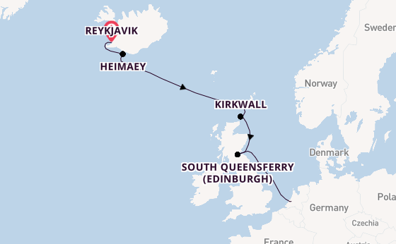 Schotland vanaf Reykjavik, IJsland met de Rotterdam