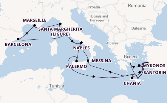 Mediterranean Sea from Athens (Piraeus), Greece with the Sun Princess