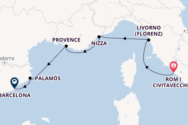 Westliches Mittelmeer ab Rom (Civitavecchia), Italien auf der Azamara Onward
