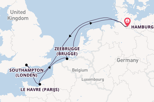 Engeland vanaf Hamburg, Duitsland met de Mein Schiff Relax