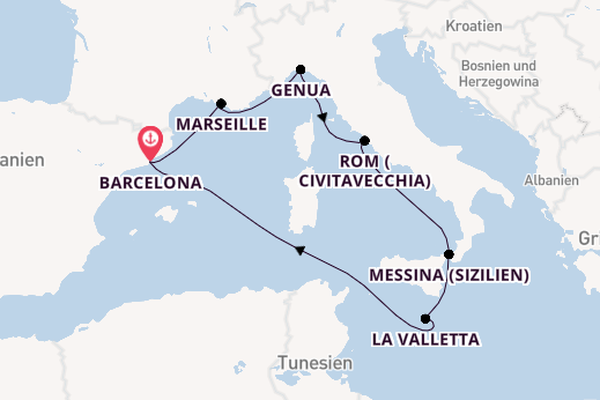 Westliches Mittelmeer ab Barcelona, Spanien auf der MSC World Europa