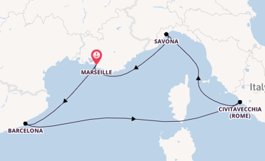 Westelijke Middellandse Zee vanaf Marseille, Frankrijk met de Costa Smeralda
