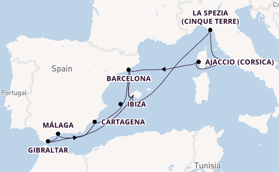 Westelijke Middellandse Zee vanaf Palma de Mallorca, Mallorca, Spanje met AIDAcosma