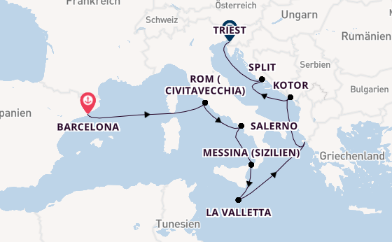 Mittelmeer ab Barcelona, Spanien auf der Allura 
