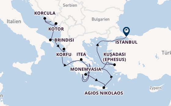 Östliches Mittelmeer ab Dubrovnik, Kroatien auf der Seabourn Ovation
