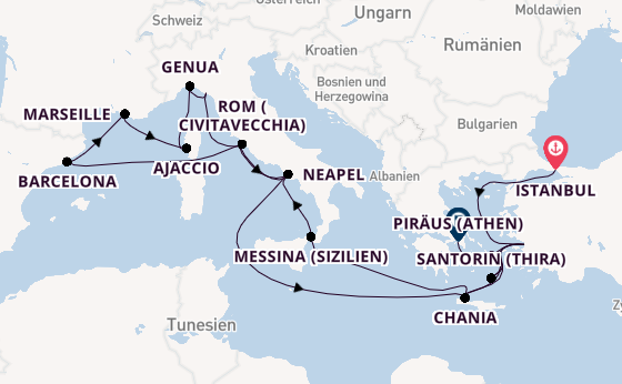 Mittelmeer ab Istanbul, Türkei auf der Sun Princess