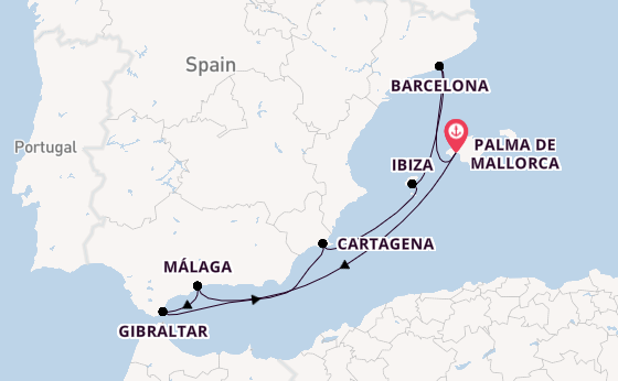 Westelijke Middellandse Zee vanaf Palma de Mallorca met AIDAcosma