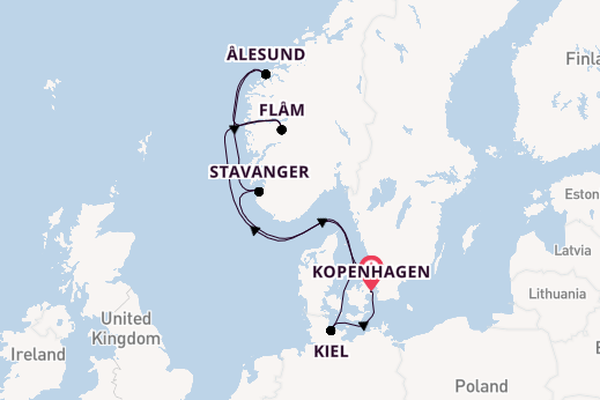 Noorwegen vanaf Kopenhagen, Denemarken met de Costa Diadema