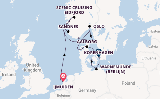 Noorwegen vanaf IJmuiden, Nederland met de Silver Spirit