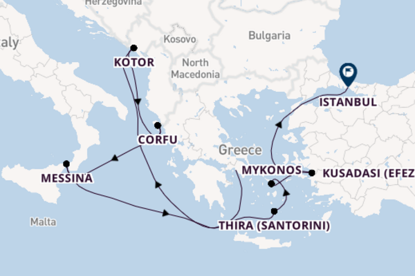 Oostelijke Middellandse Zee vanaf Athene (Piraeus), Griekenland met de Sun Princess