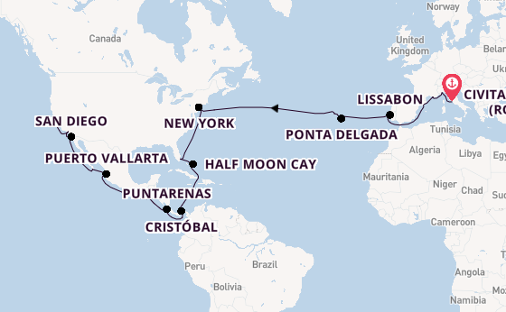 trans-Atlantisch vanaf Civitavecchia (Rome), Italië met de Costa Deliziosa