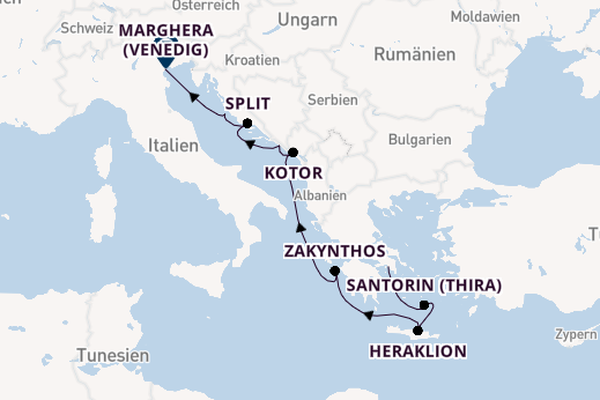 Östliches Mittelmeer ab Piräus (Athen), Griechenland auf der Costa Deliziosa