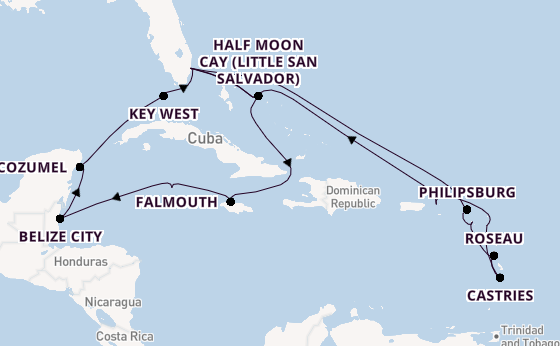 Caribbean from Fort Lauderdale (Port Everglades), Florida, USA with the Rotterdam