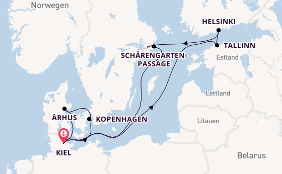 Ostsee ab Kiel, Deutschland auf AIDAperla