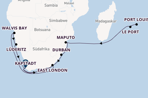 Südliches Afrika ab Port Louis, Mauritius auf AIDAblu