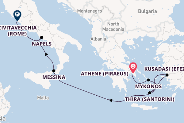 Middellandse Zee vanaf Athene (Piraeus), Griekenland met de Voyager of the Seas