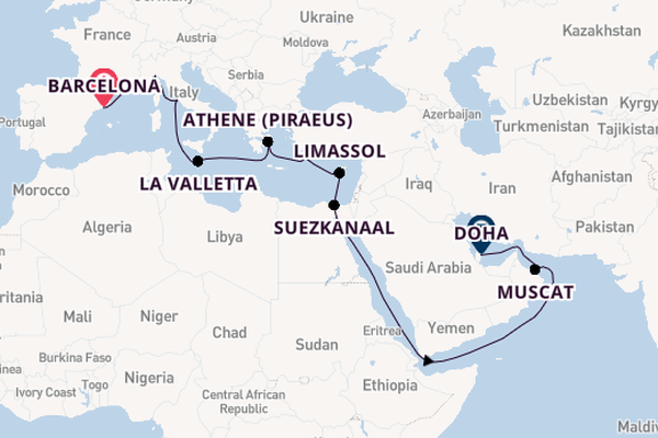 Middellandse Zee vanaf Barcelona, Spanje met de MSC World Europa