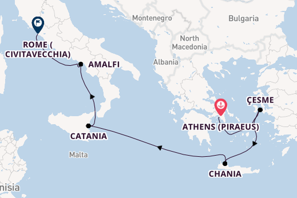 Mediterranean Sea from Athens (Piraeus), Greece with the Azamara Pursuit