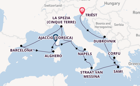 Westelijke Middellandse Zee vanaf Triëst, Italië met de Queen Elizabeth