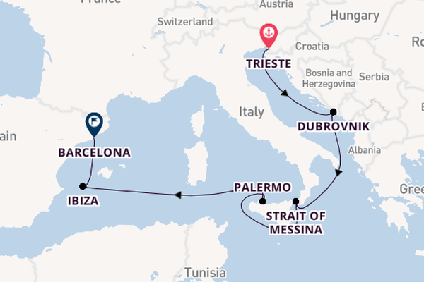 Western Mediterranean from Trieste, Italy with the Queen Elizabeth