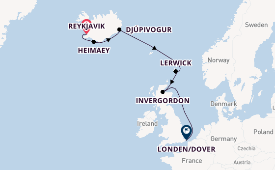 Verenigd Koninkrijk vanaf Reykjavik, IJsland met de Seabourn Ovation
