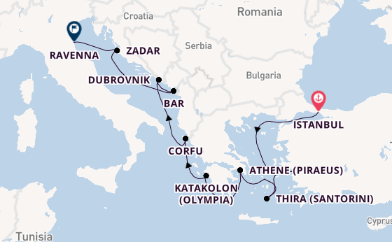 Oostelijke Middellandse Zee vanaf Istanbul, Turkije met de Norwegian Viva