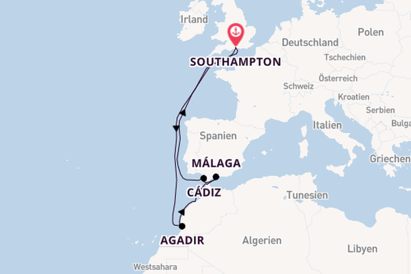 Nordafrika ab Southampton, Großbritannien auf der Arcadia
