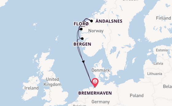 Noorwegen vanaf Bremerhaven, Duitsland met de Amera