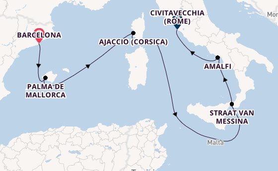 Westelijke Middellandse Zee vanaf Barcelona, Spanje met de Queen Victoria