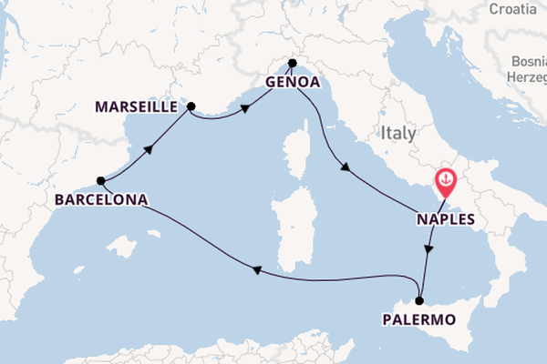 Western Mediterranean from Naples, Italy with the MSC Seashore