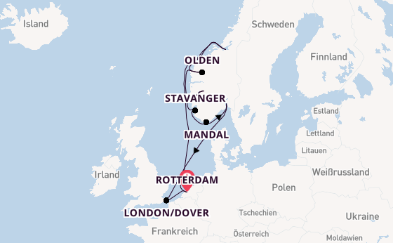 Norwegen ab Rotterdam, Niederlande auf der Nieuw Statendam