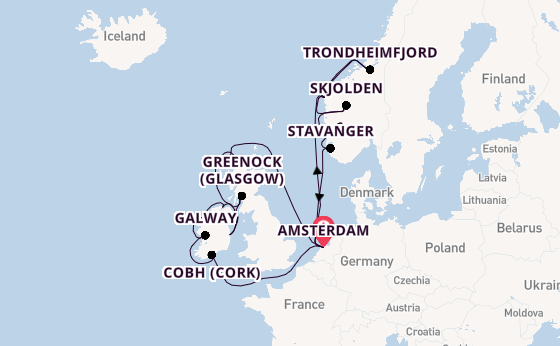 British Isles from Amsterdam, Netherlands with the Zuiderdam