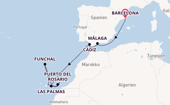 Kanarische Inseln ab Barcelona, Spanien auf der Costa Smeralda