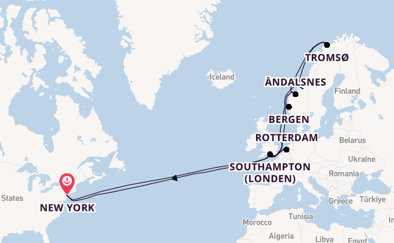 trans-Atlantisch vanaf New York, Verenigde Staten met de Queen Mary 2