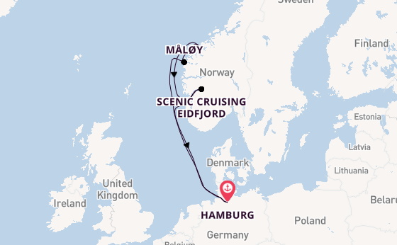 Noorwegen vanaf Hamburg, Duitsland met AIDAperla