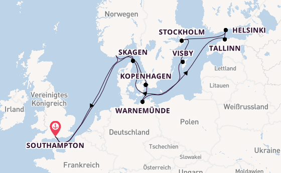 England ab Southampton, Großbritannien auf der Sky Princess