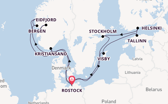 Noorwegen vanaf Rostock, Warnemünde, Duitsland met AIDAdiva