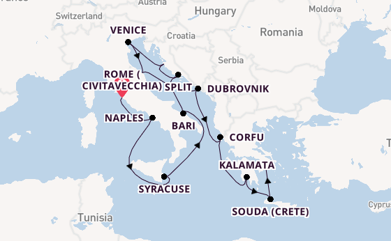 Mediterranean Sea from Rome (Civitavecchia), Italy with the Viking Neptune