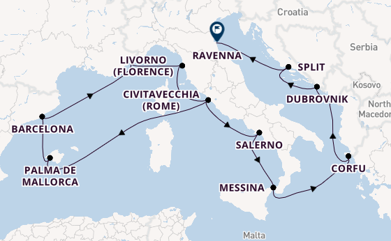 Middellandse Zee vanaf Civitavecchia (Rome), Italië met de Norwegian Prima